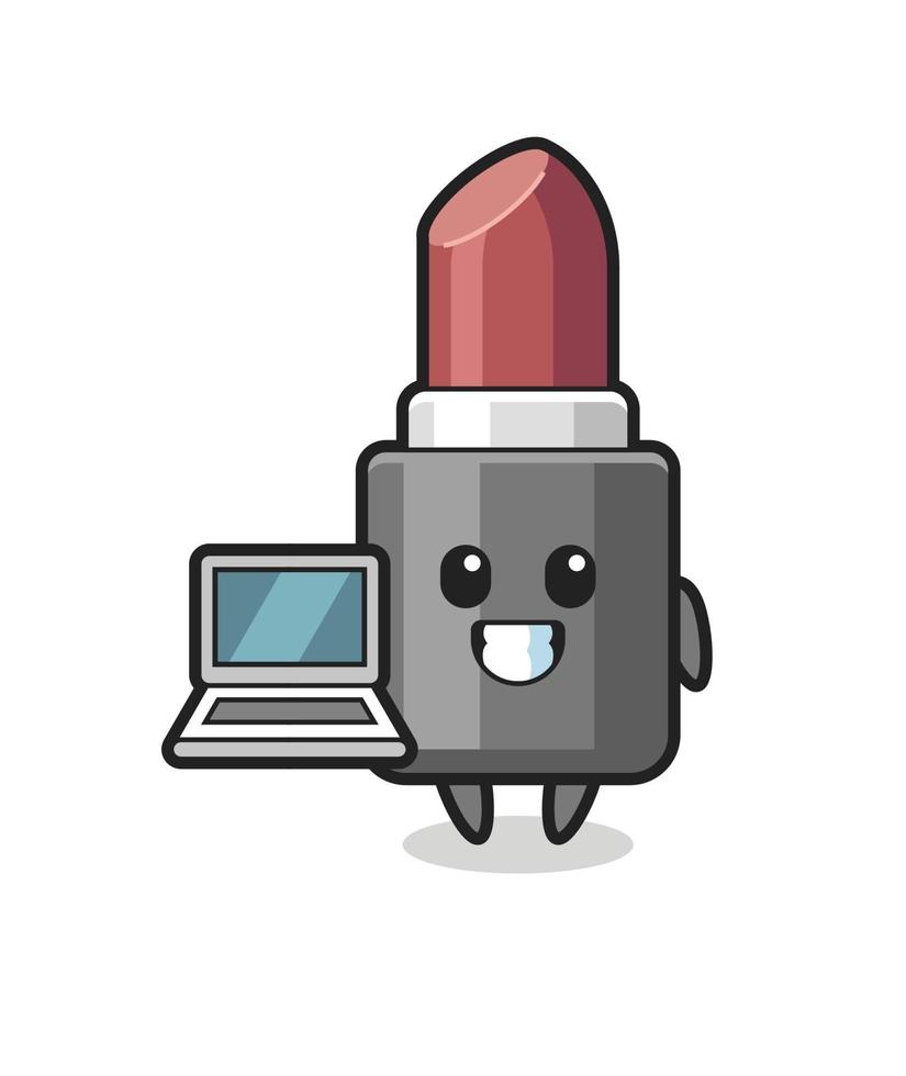 Mascot Illustration of lipstick with a laptop vector