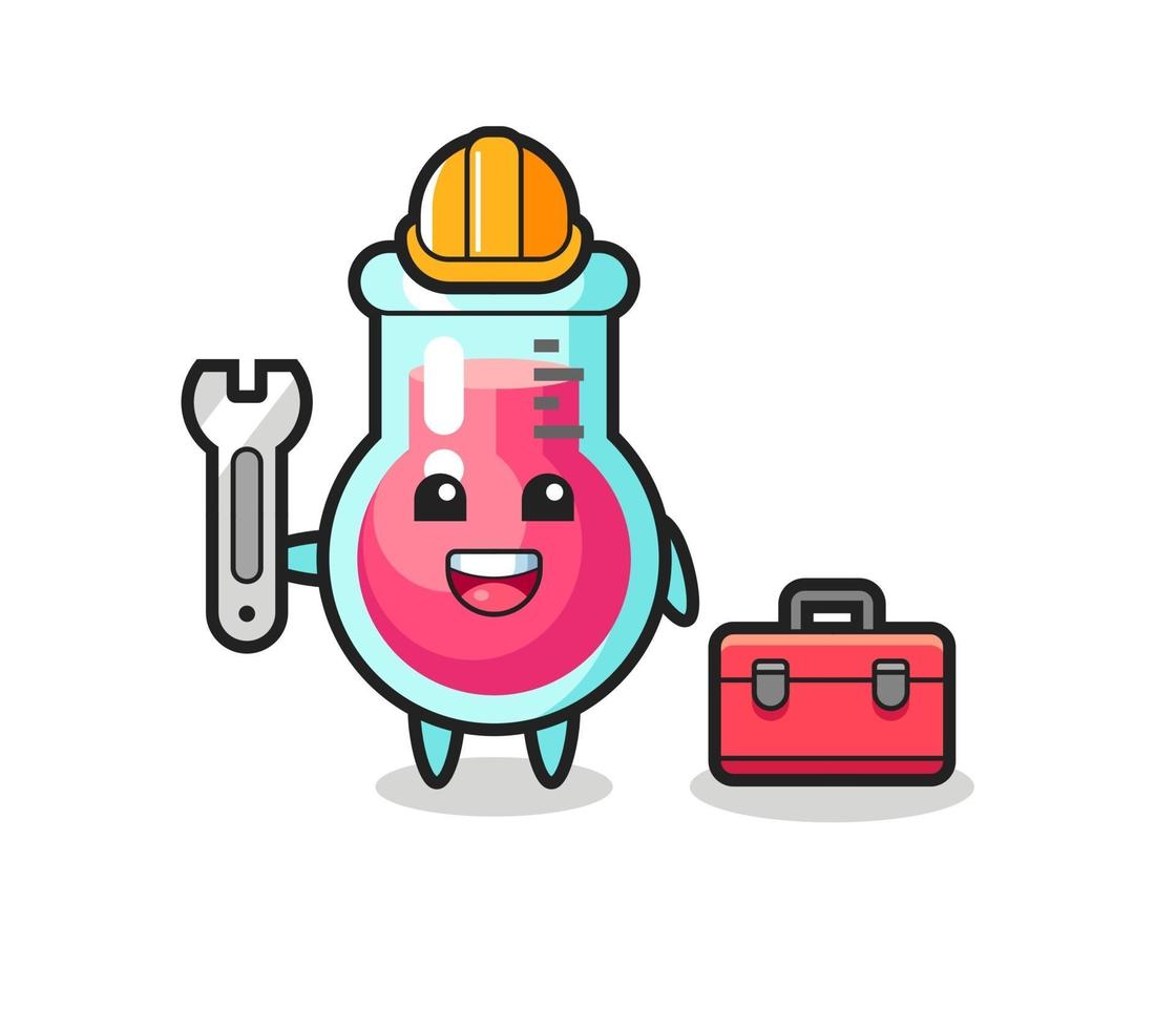 Mascot caricatura de vaso de laboratorio como mecánico. vector