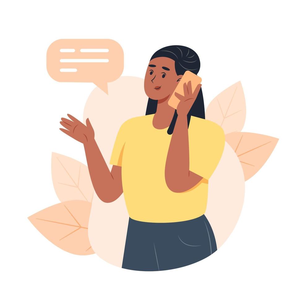 Young woman calling by smartphone vector