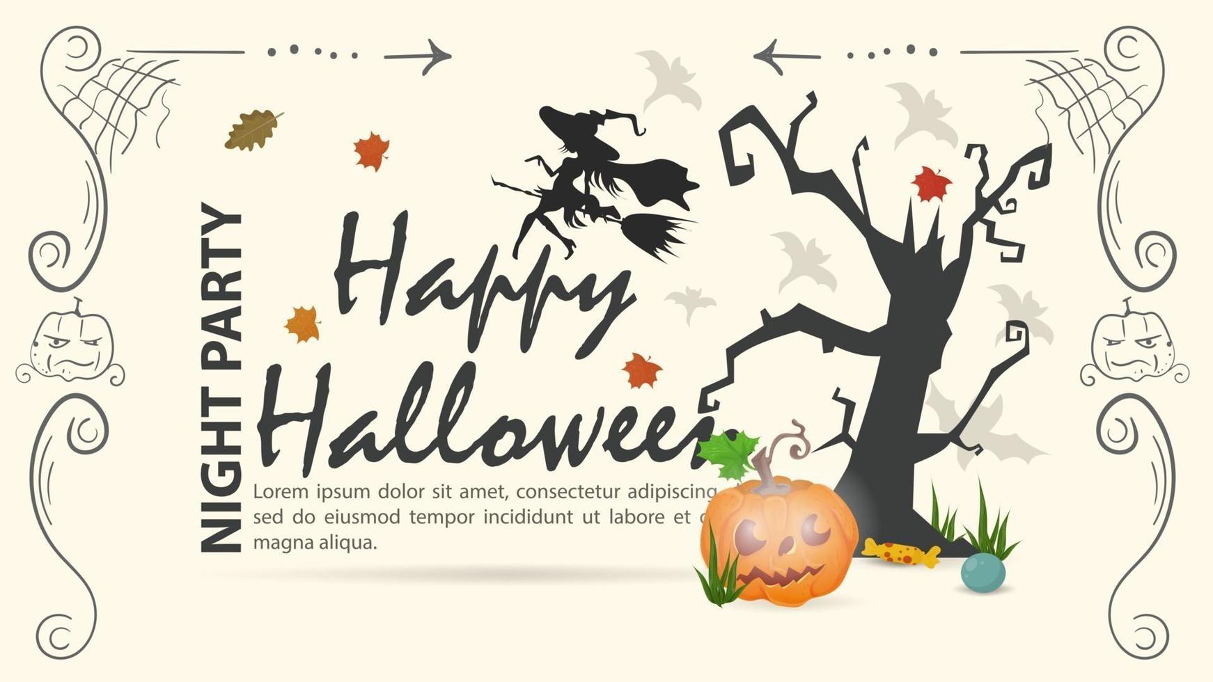 A pumpkin lies near a scary tree for the Halloween vector