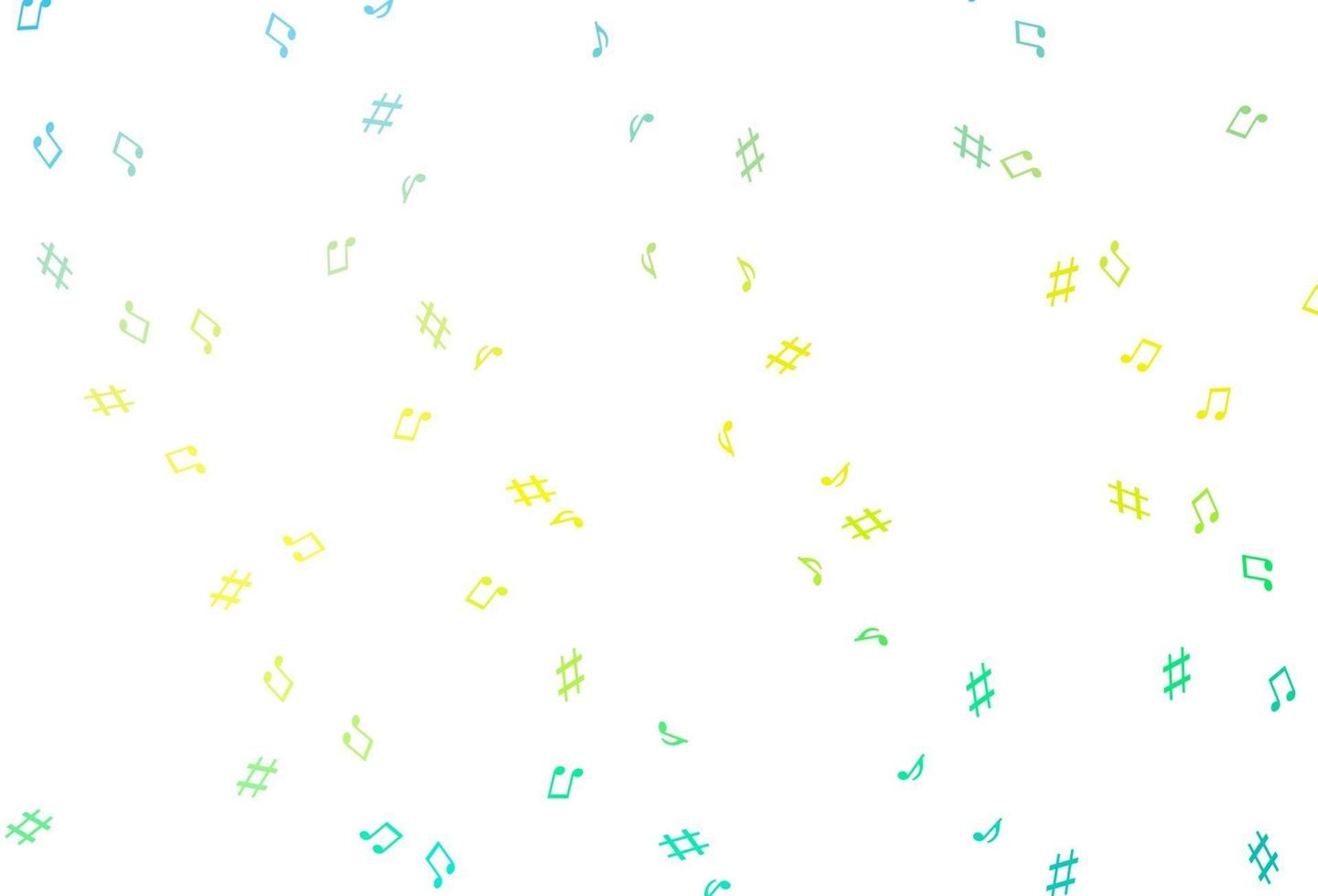 plantilla de vector verde claro, amarillo con símbolos musicales.