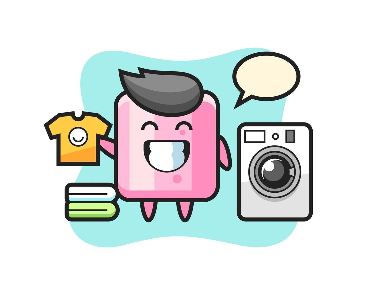 Mascot cartoon of marshmallow with washing machine vector