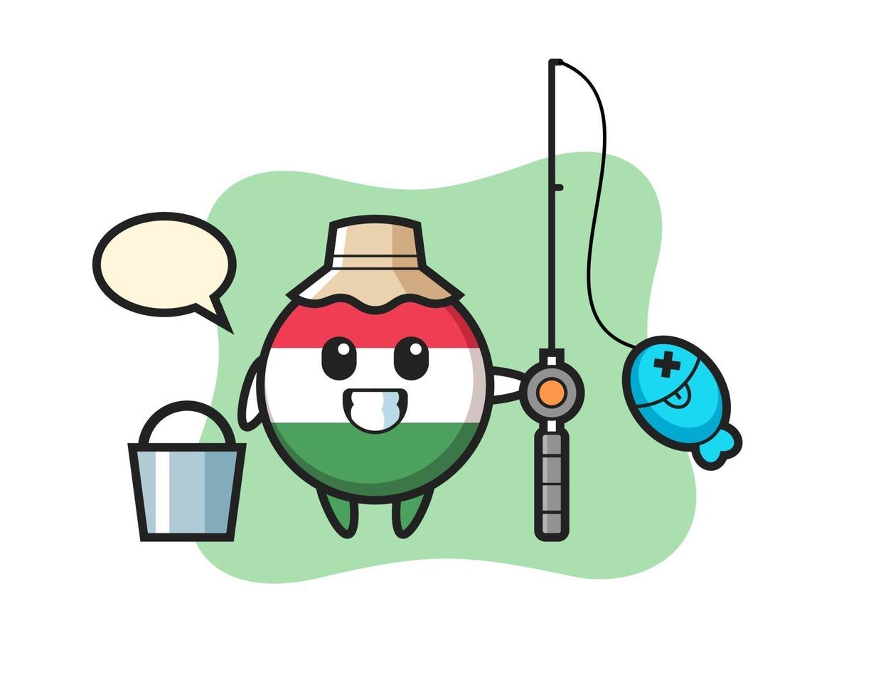 Mascot character of hungary flag badge as a fisherman vector
