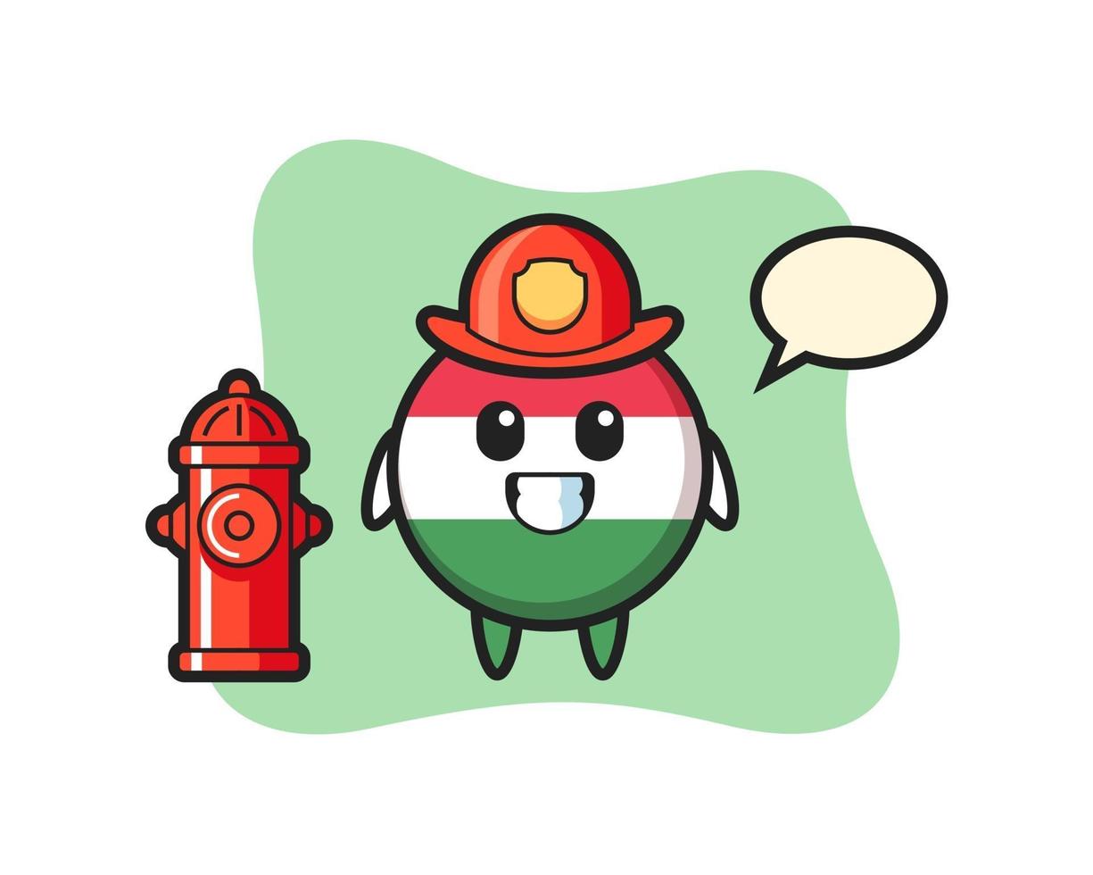 Mascot character of hungary flag badge as a firefighter vector