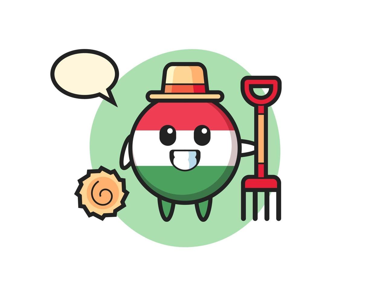 Personaje de mascota de la insignia de la bandera de Hungría como agricultor vector