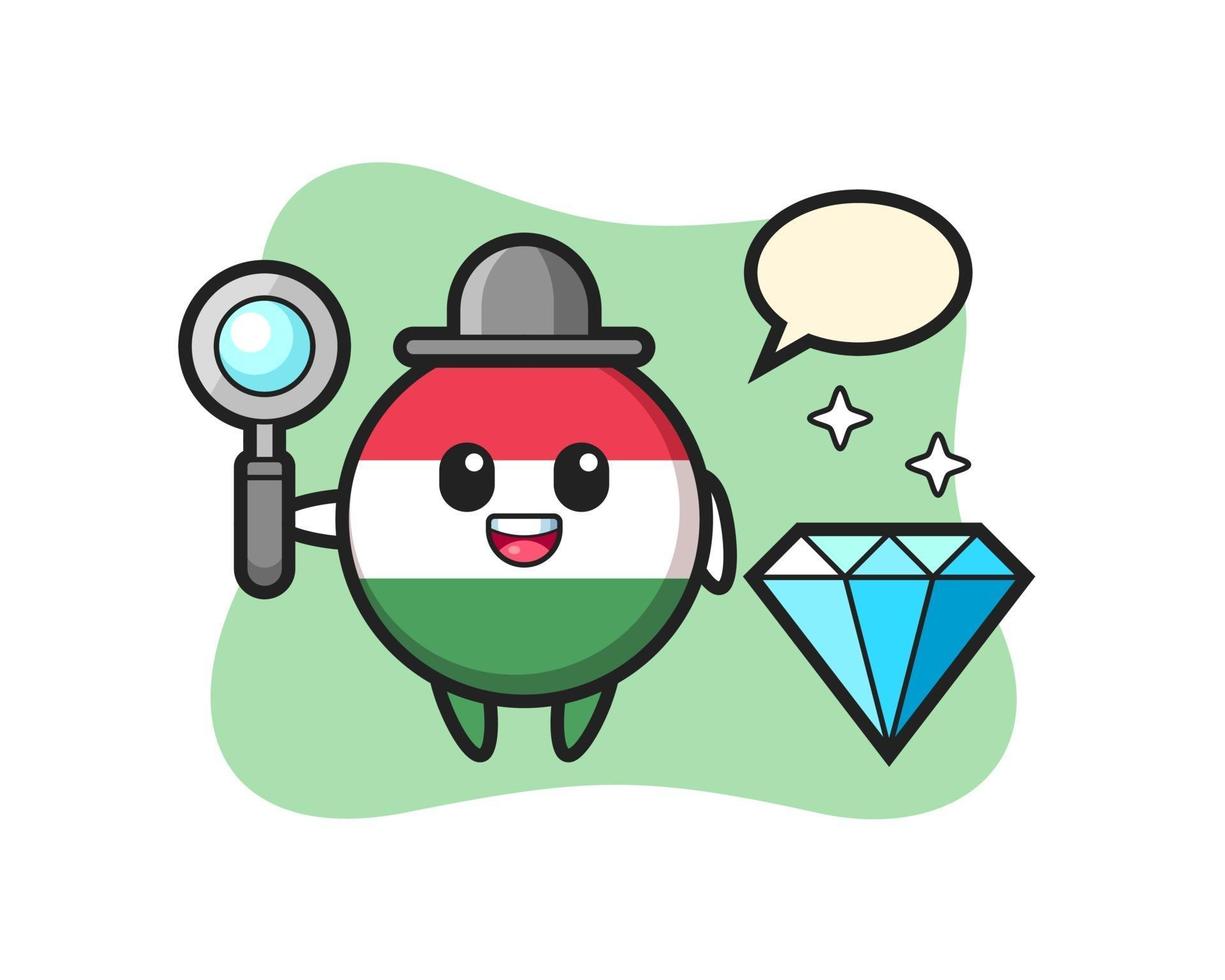 Illustration of hungary flag badge character with a diamond vector