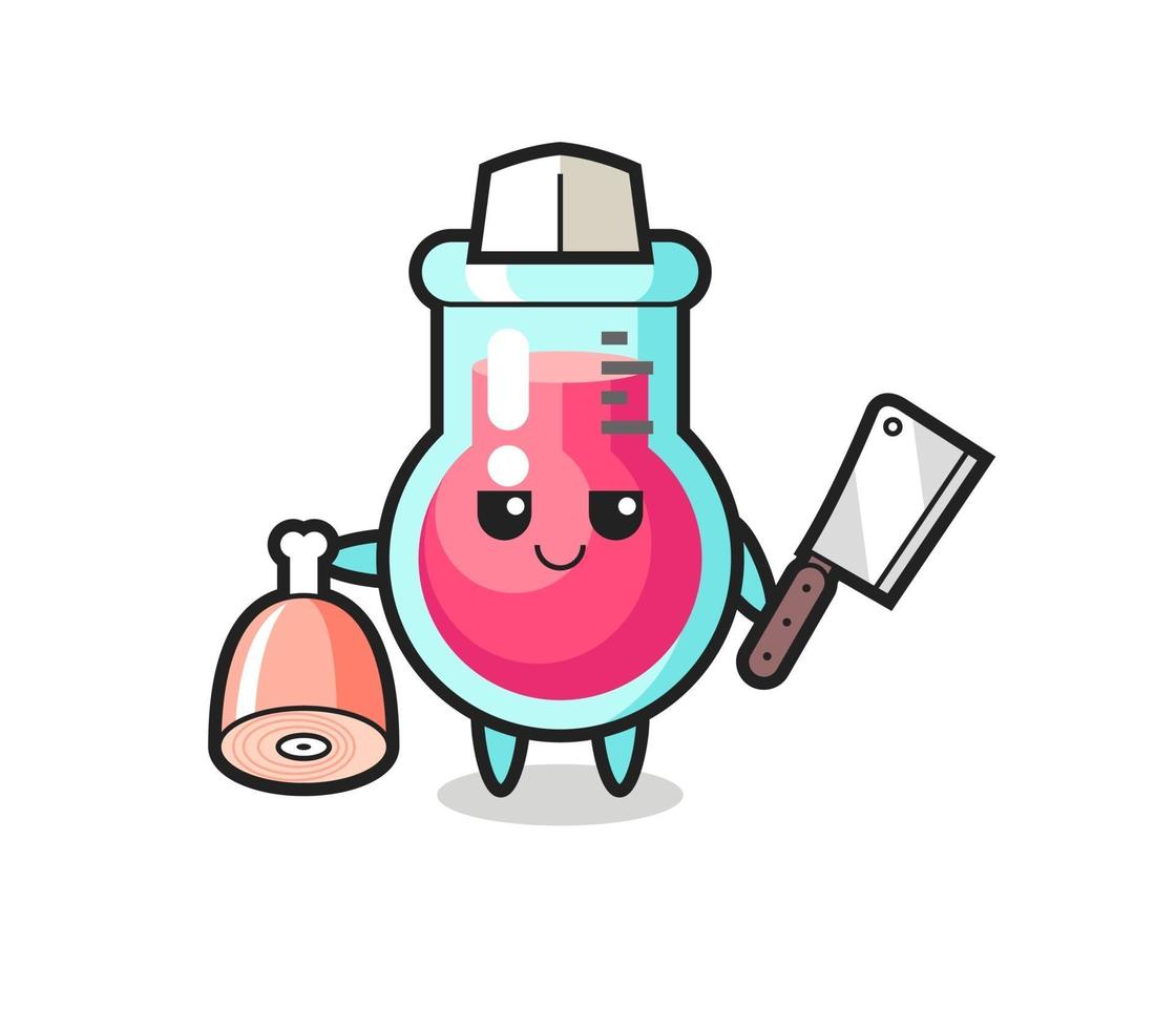 Ilustración de personaje de vaso de laboratorio como carnicero. vector