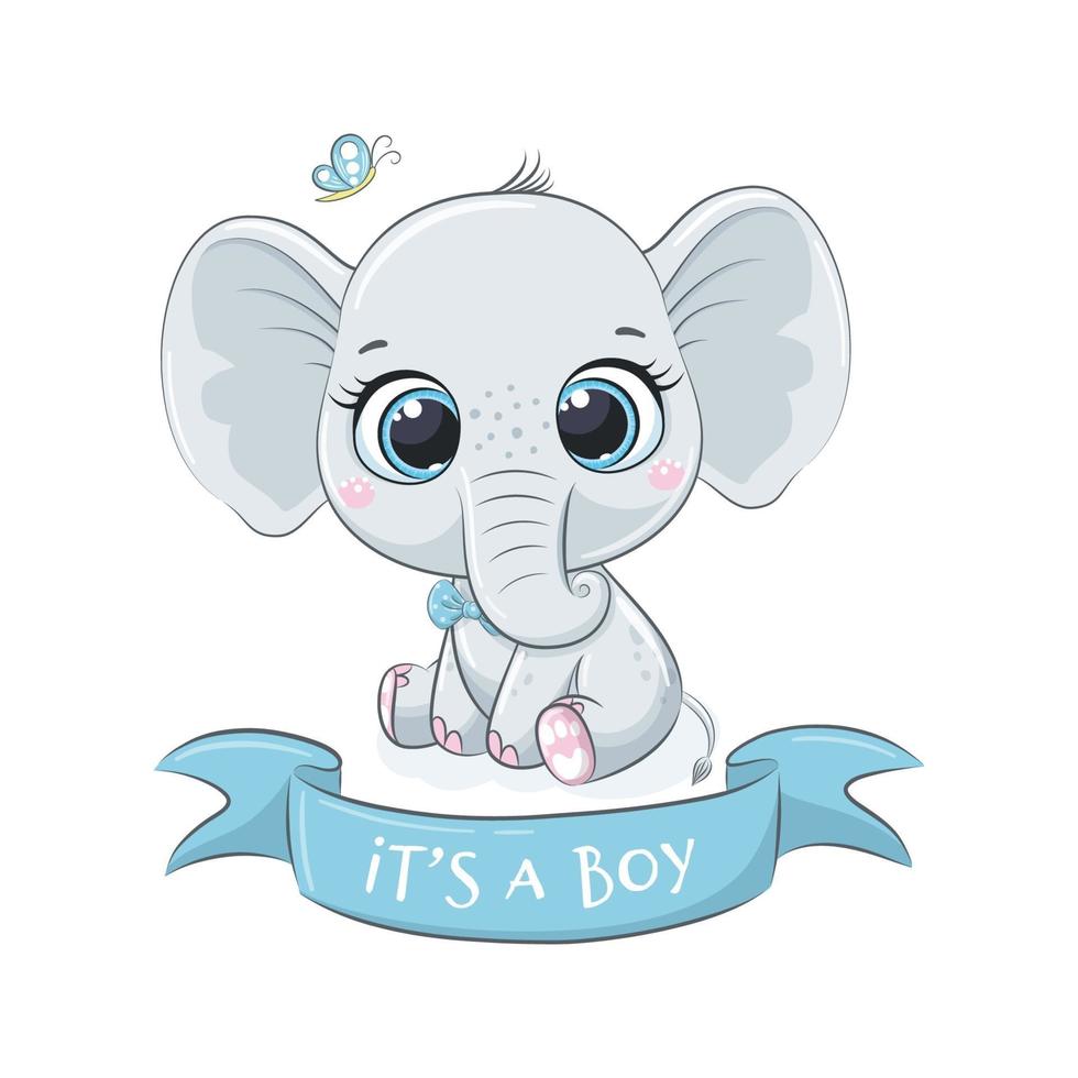 Cute baby elephant with phrase - It's a boy vector