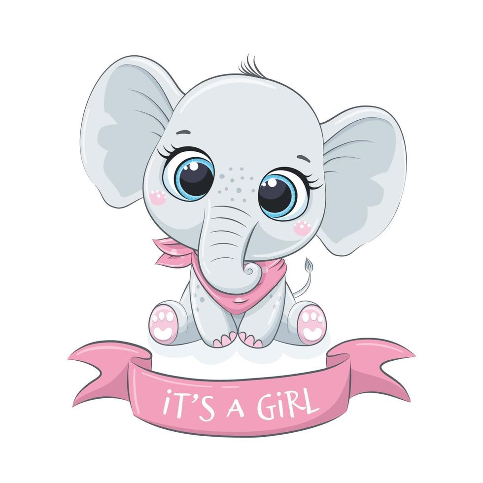 lindo bebé elefante con frase - es una niña vector