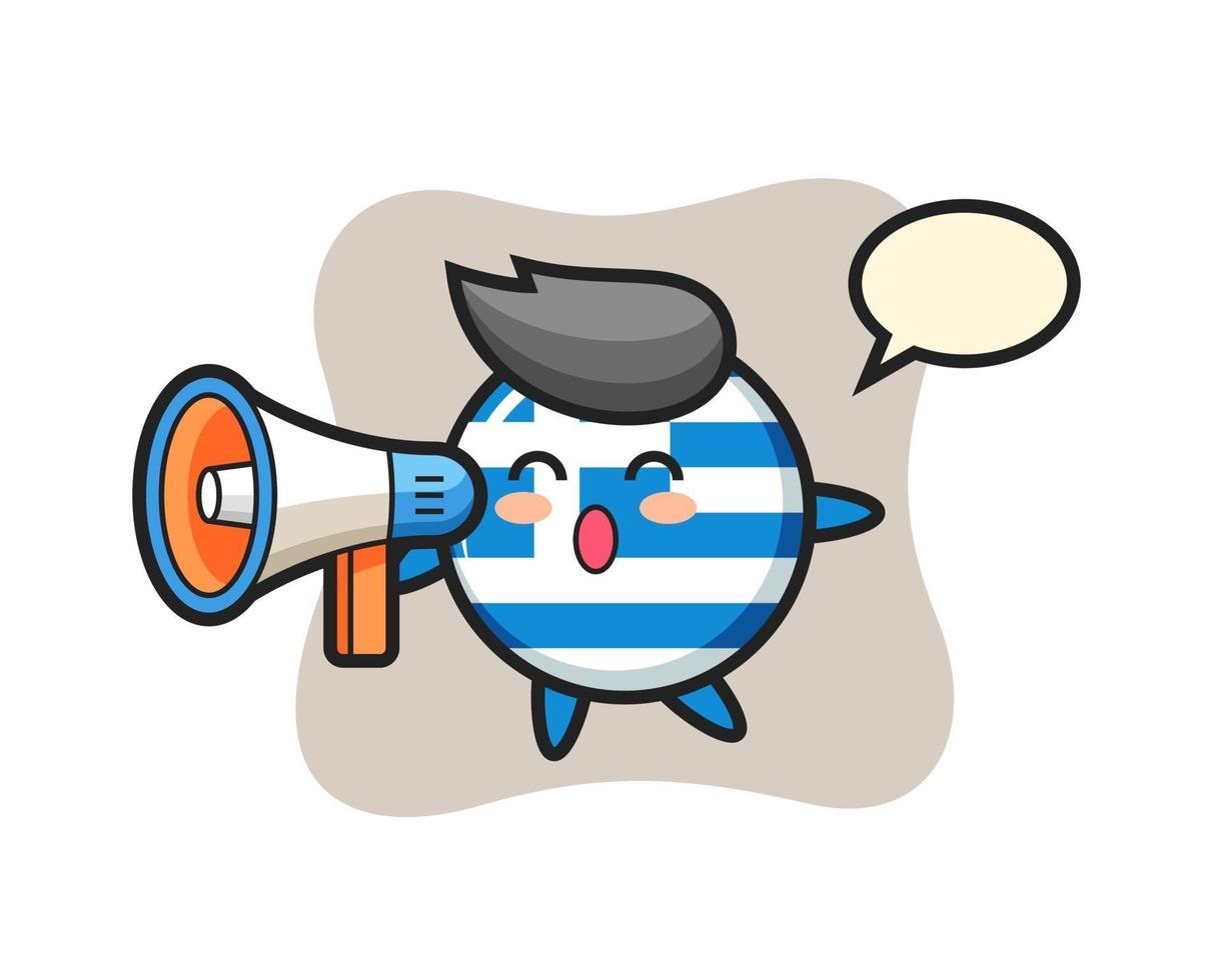 greece flag badge character illustration holding a megaphone vector