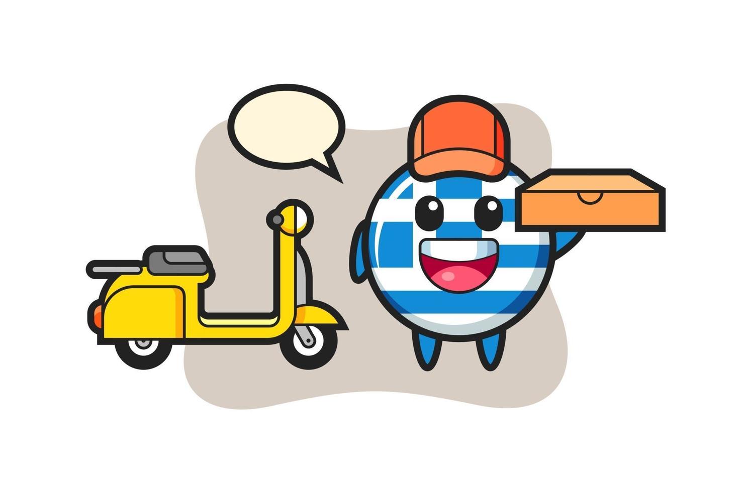 Character Illustration of greece flag badge as a pizza deliveryman vector