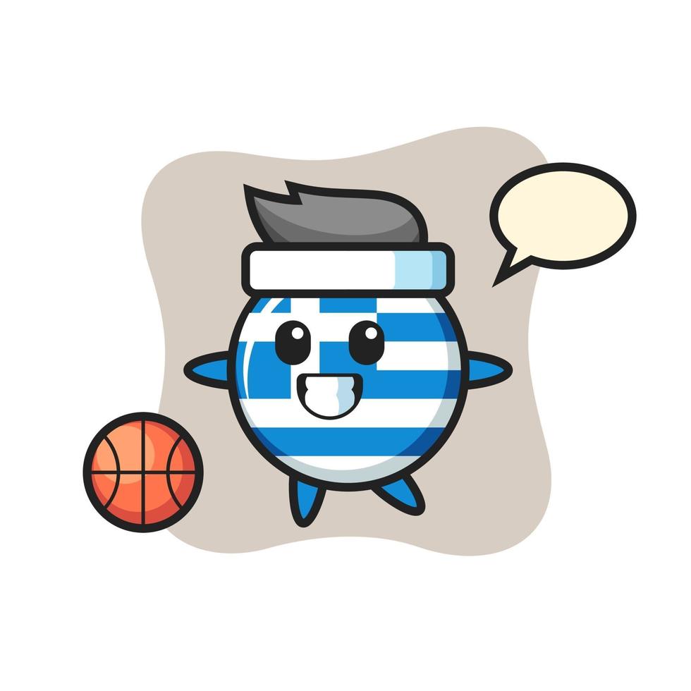 Illustration of greece flag badge cartoon is playing basketball vector