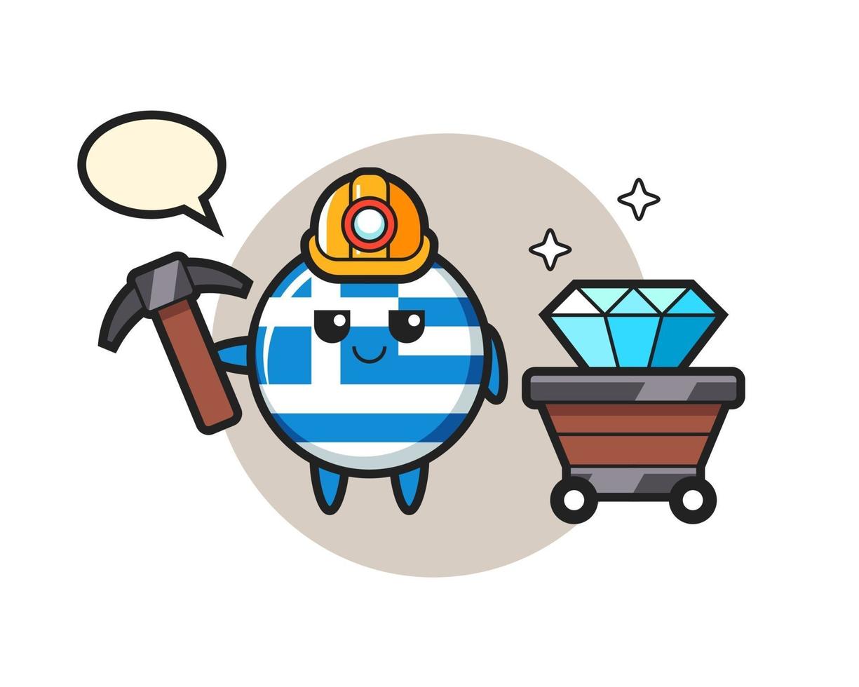 Character Illustration of greece flag badge as a miner vector