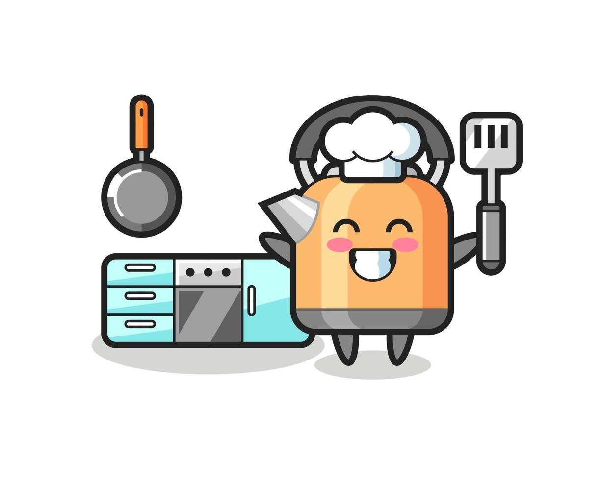 ilustración de personaje de tetera mientras un chef está cocinando vector