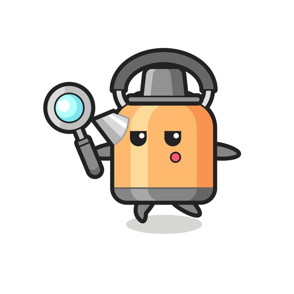 kettle cartoon character searching with a magnifying glass vector