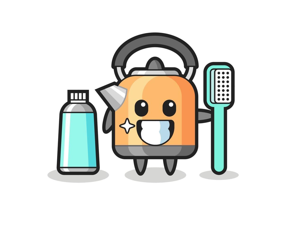 Mascot Illustration of kettle with a toothbrush vector