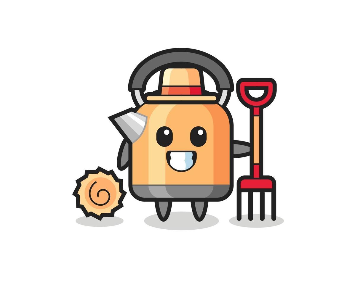 Mascot character of kettle as a farmer vector