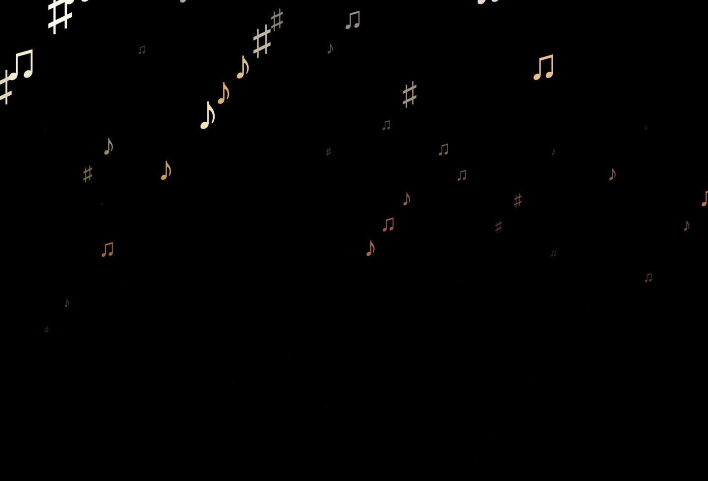 Dark Orange vector background with music symbols.