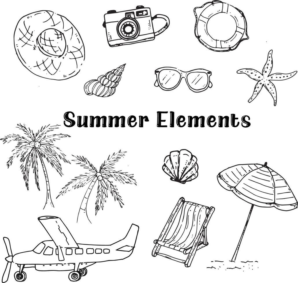 Summer Elements hand draw vector