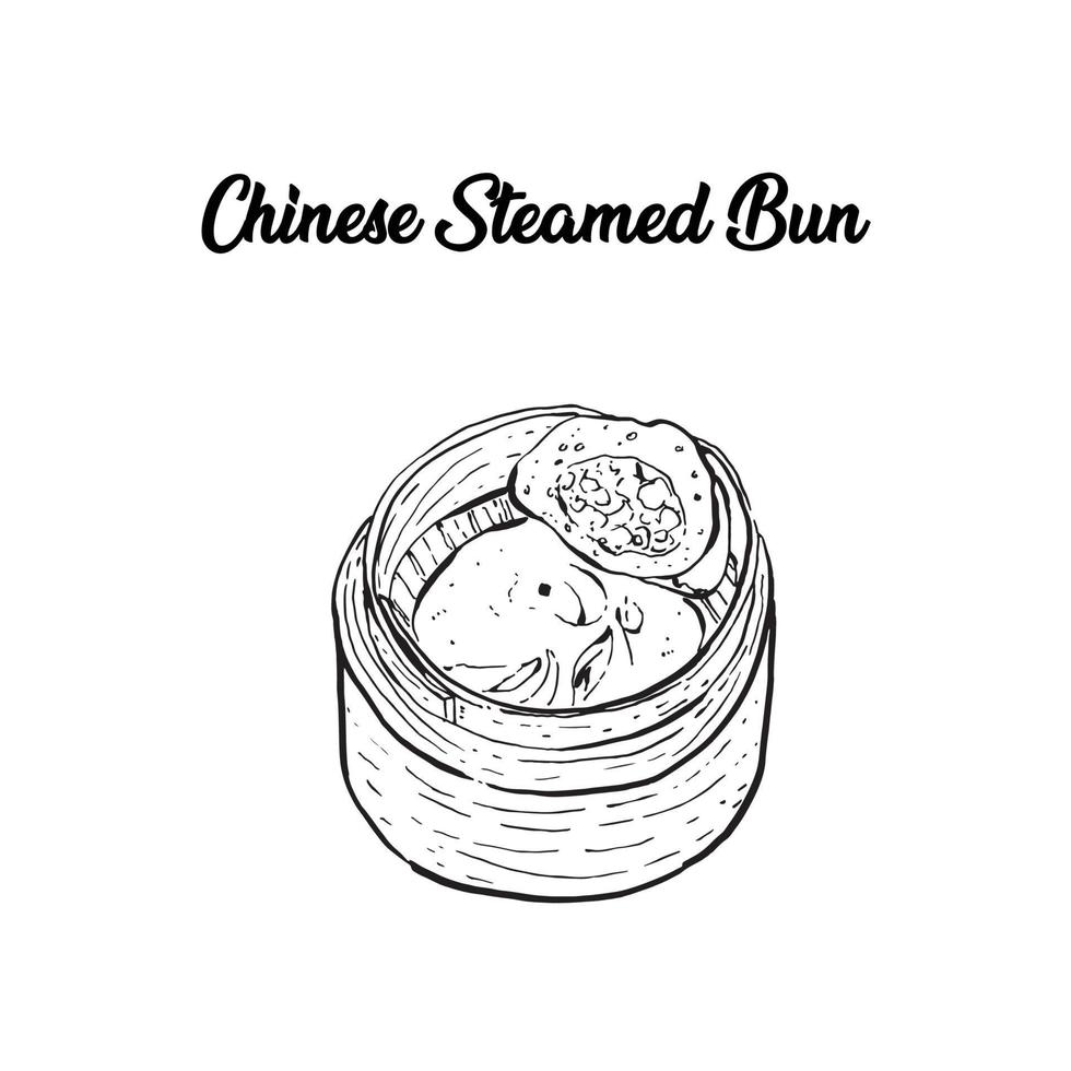 Chinese steamed bun, Black and white sketch vector