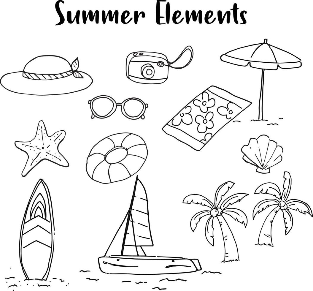 Summer Elements hand draw vector