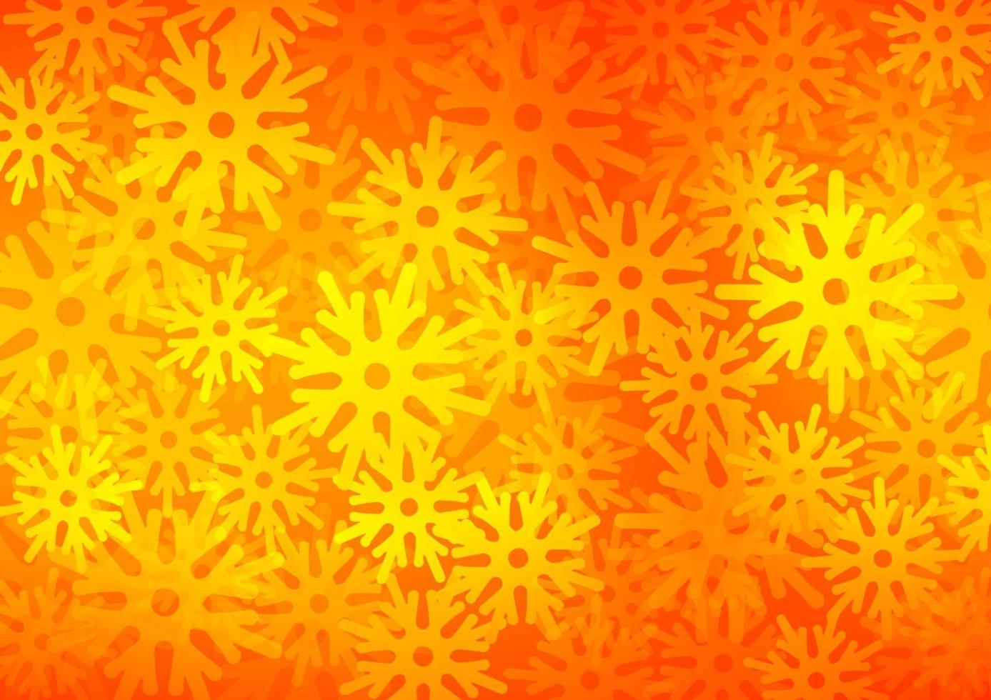 Fondo de vector naranja claro con copos de nieve de Navidad.