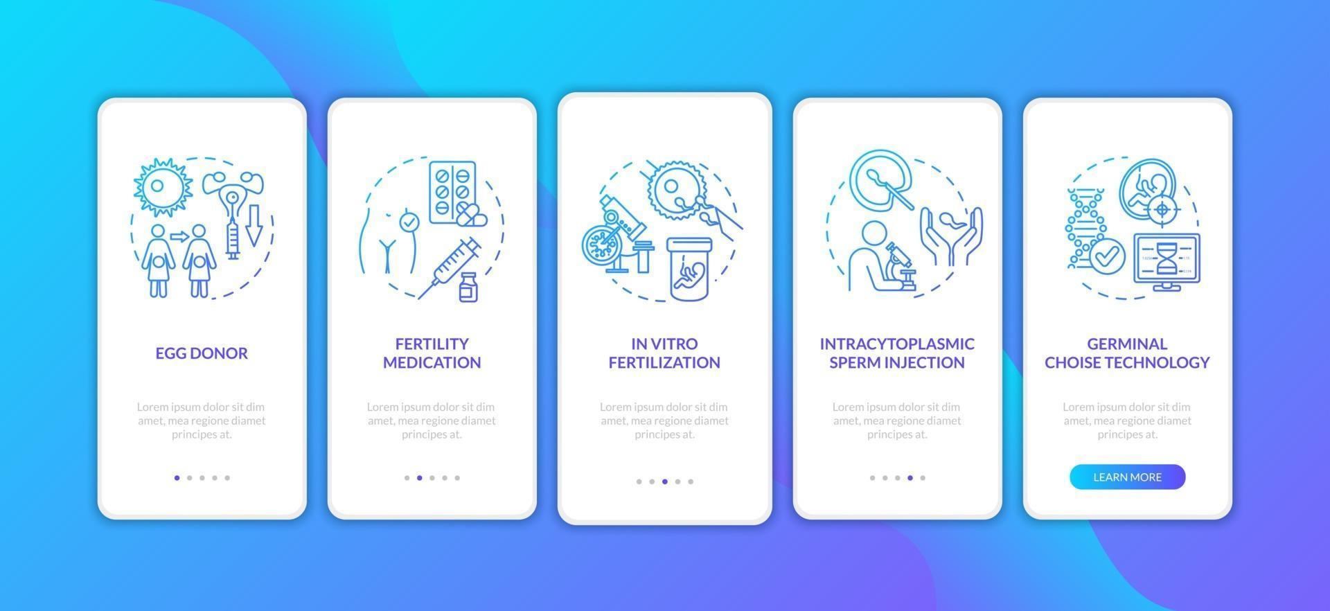 Fertilization onboarding mobile app page screen with concepts vector