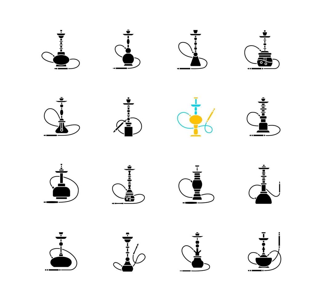 Hookah black glyph icons set on white space vector