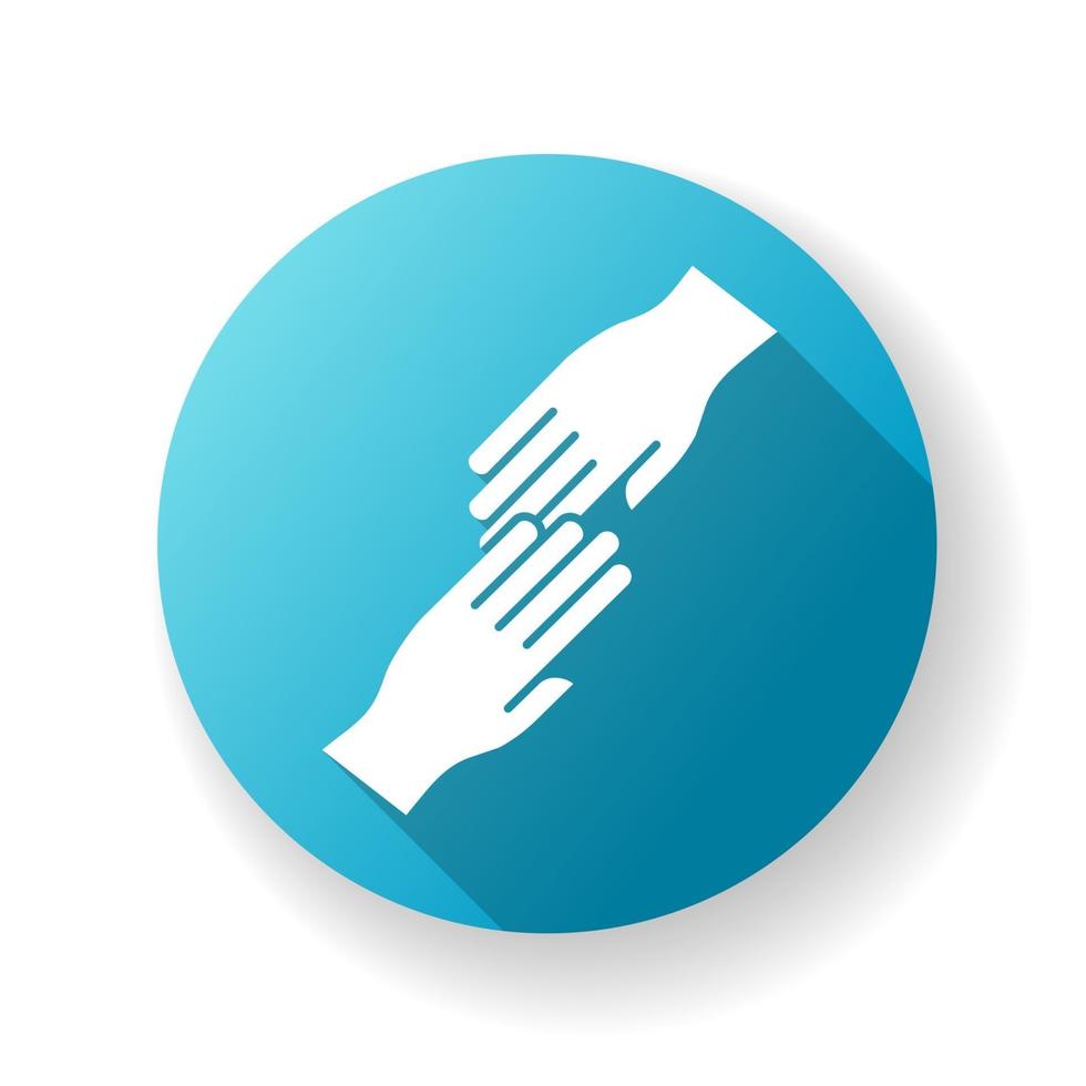 Helping hand blue flat design long shadow glyph icon vector