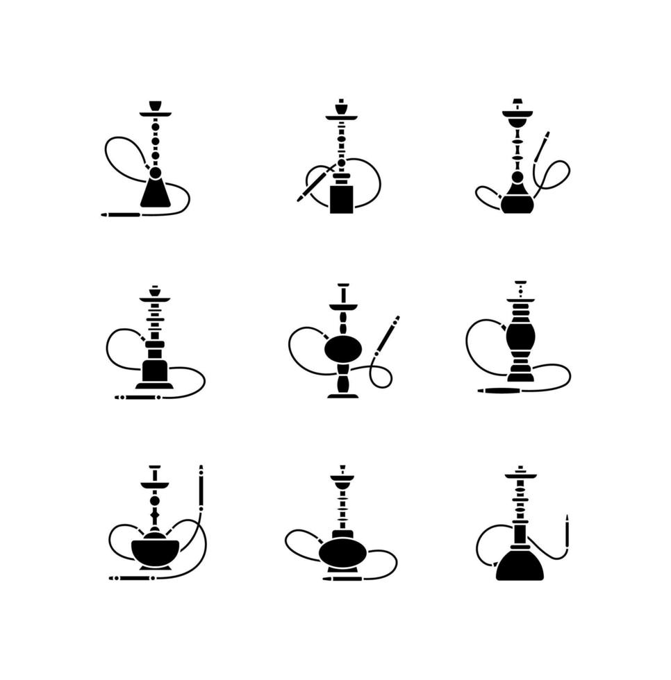 Hookah black glyph icons set on white space vector