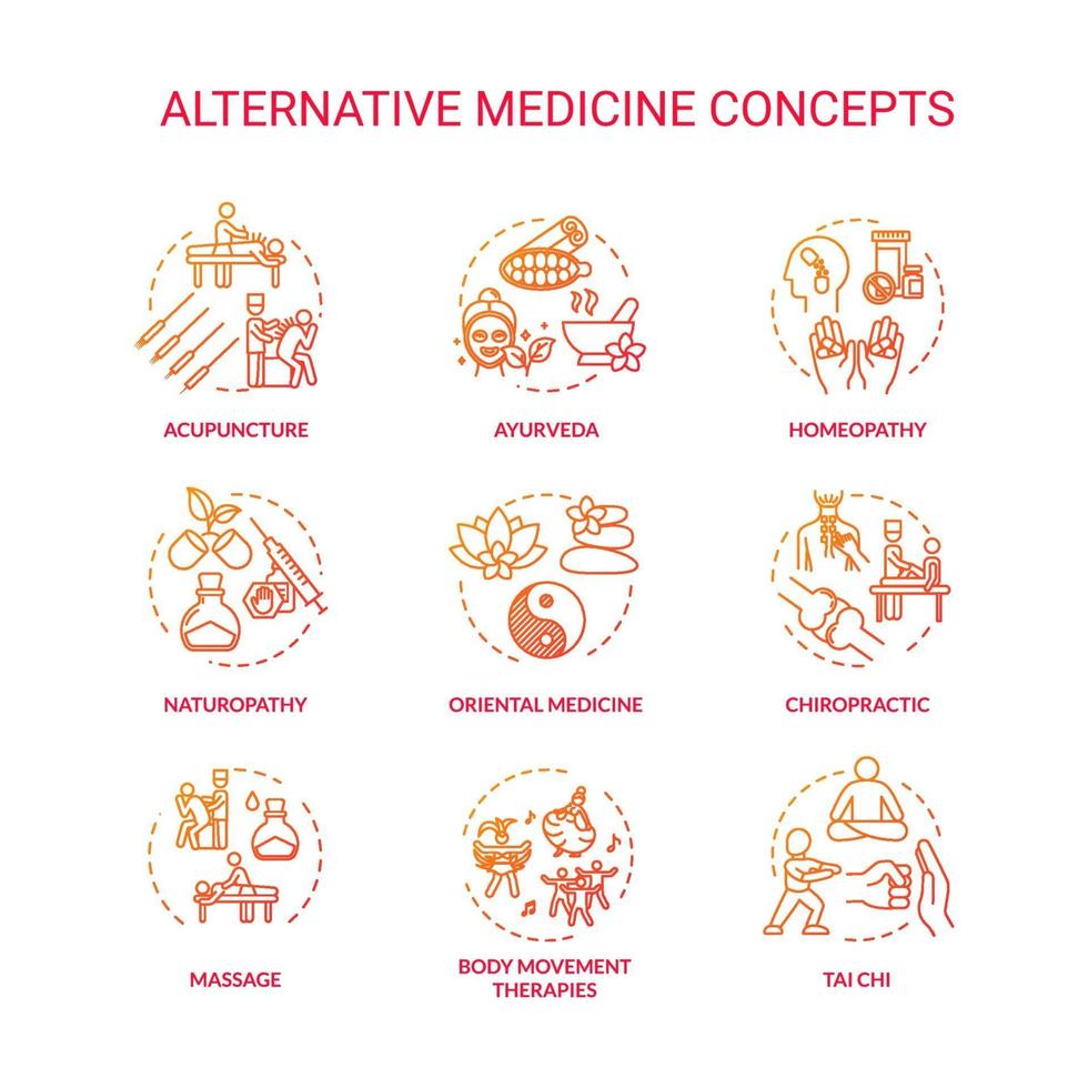 conjunto de iconos de concepto de medicina alternativa vector