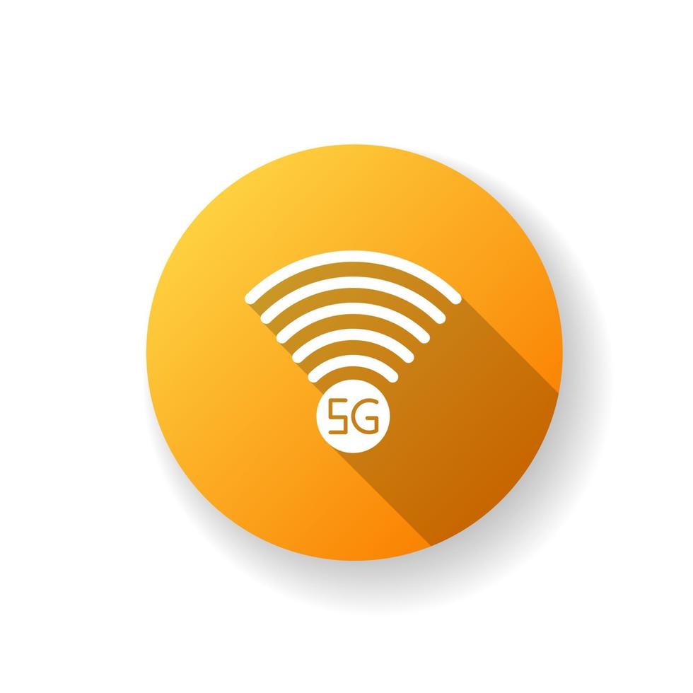 Indicador de señal 5g naranja diseño plano icono de glifo de sombra larga vector