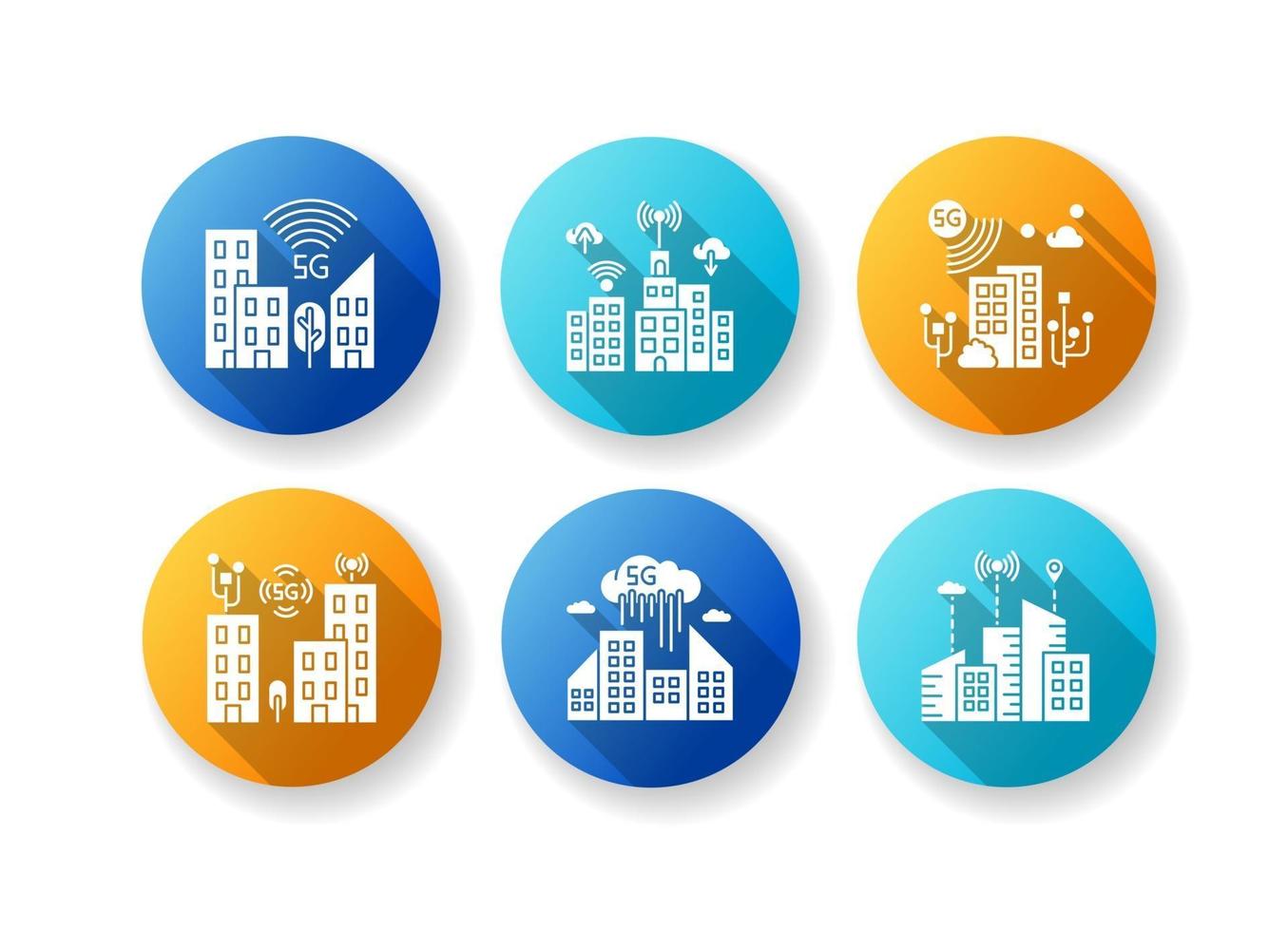 5G smart city flat design long shadow glyph icons set vector