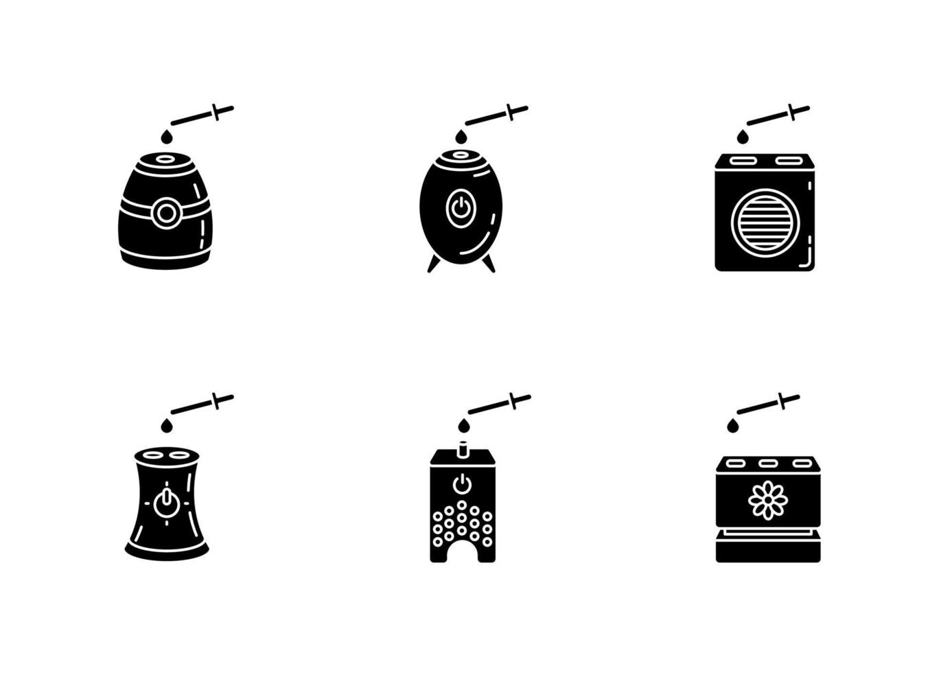 Air purifiers with oils black glyph icons set on white space vector