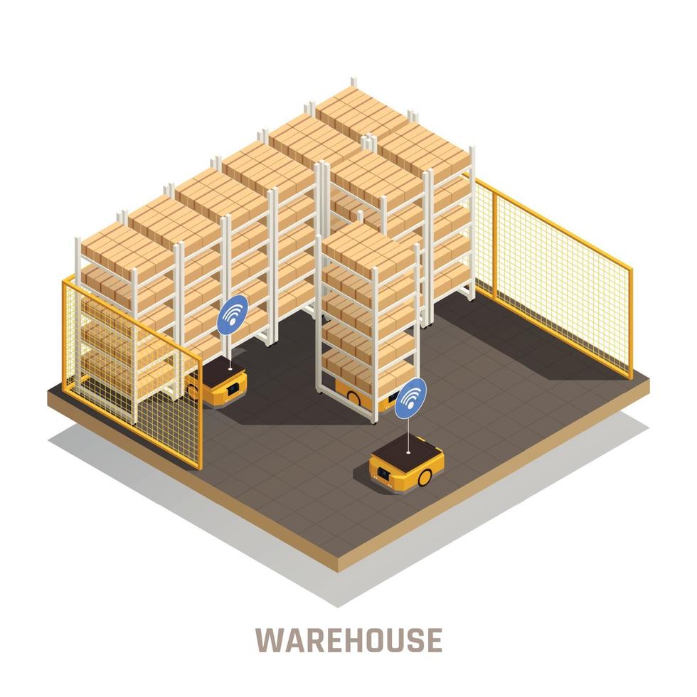 Warehouse Robotics Isometric Composition vector