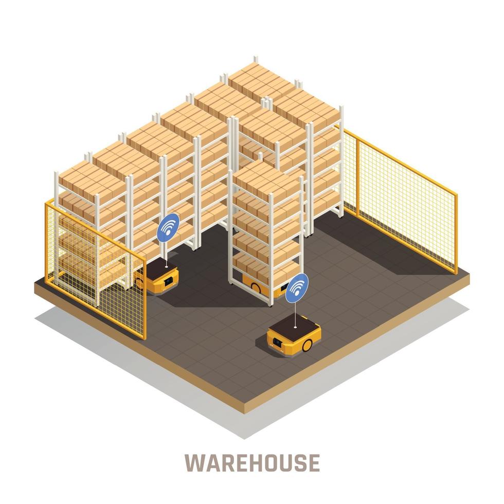 composición isométrica de robótica de almacén vector
