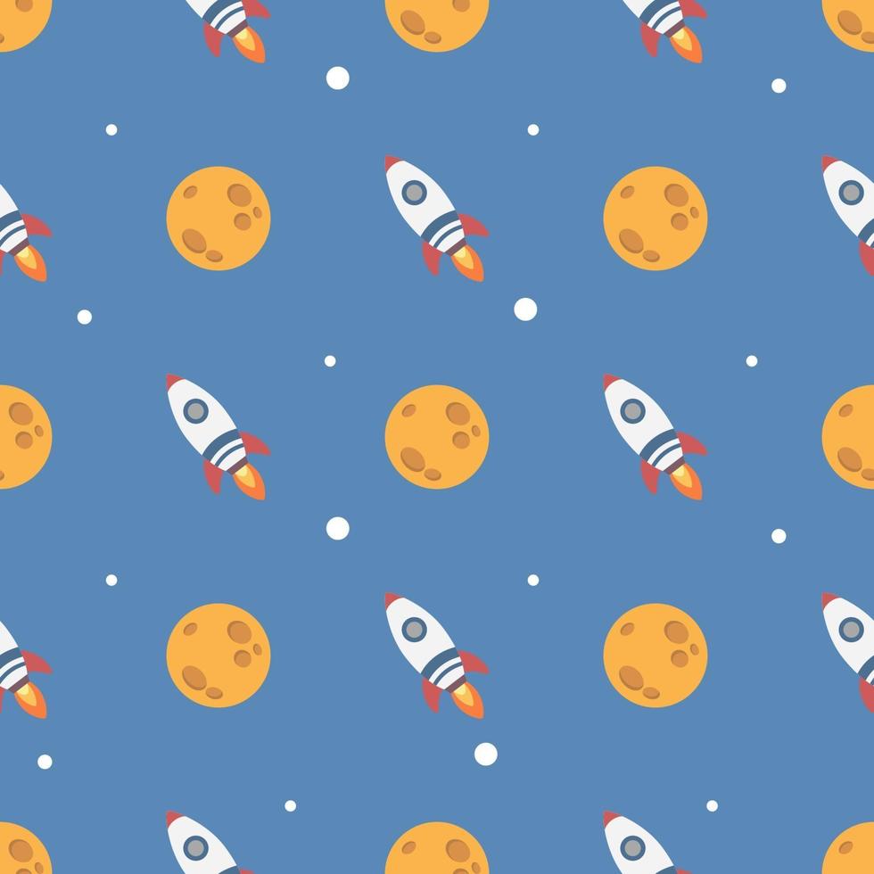 Cute Rocket And Moon In The Space Seamless Pattern vector