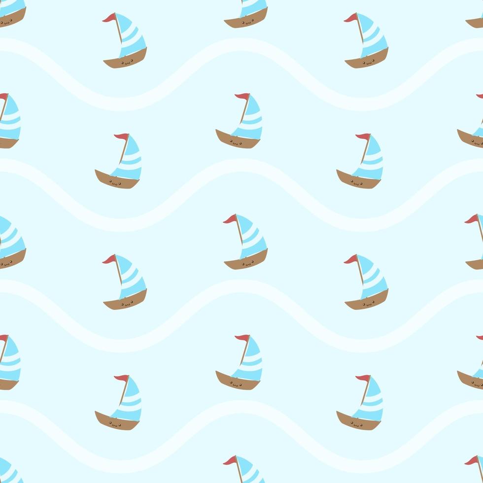 Cute Summer Vibe Sail Boat Seamless Pattern vector