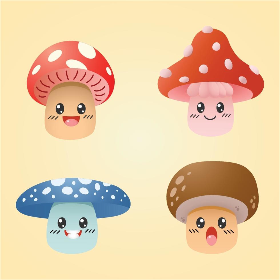 Cute Kawaii Mushroom Character Set vector