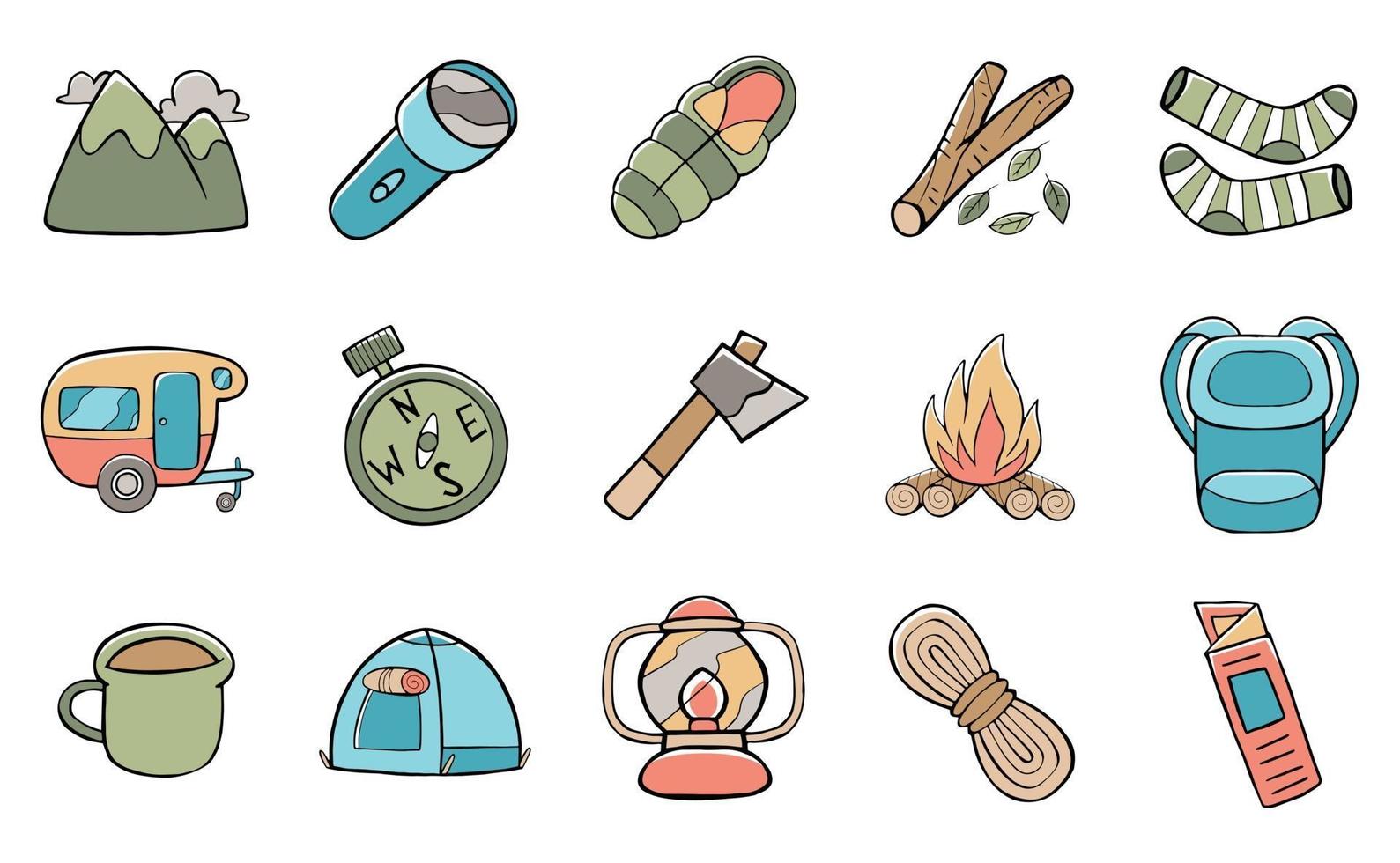 camping icon set in cartoon style vector