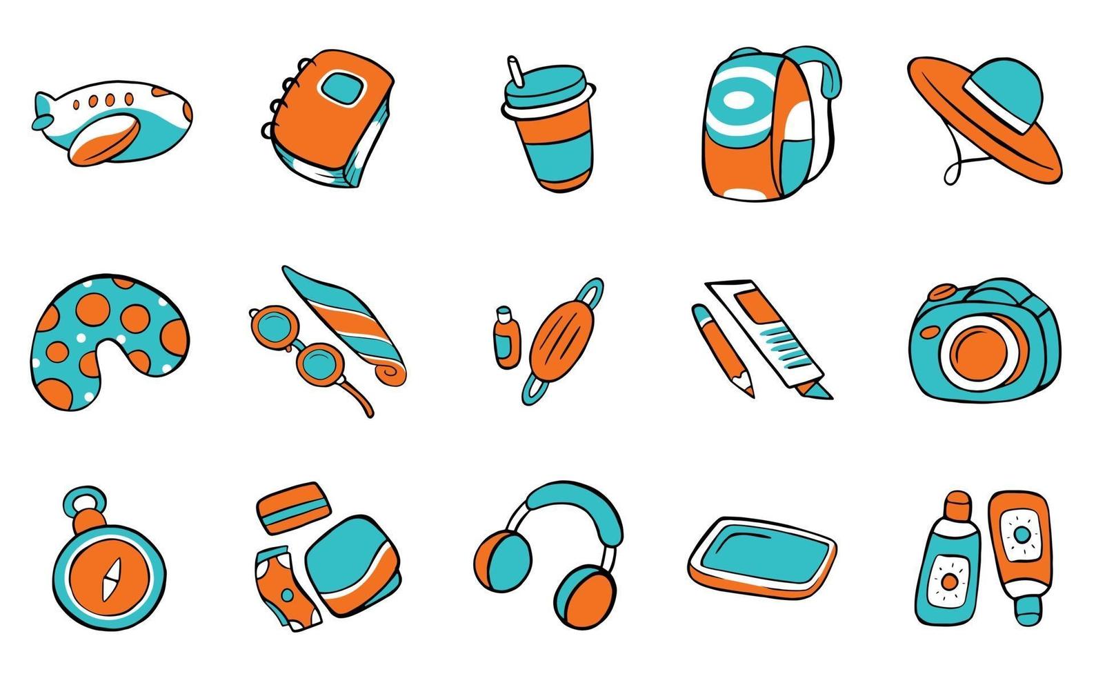 travel icon set in cartoon style vector