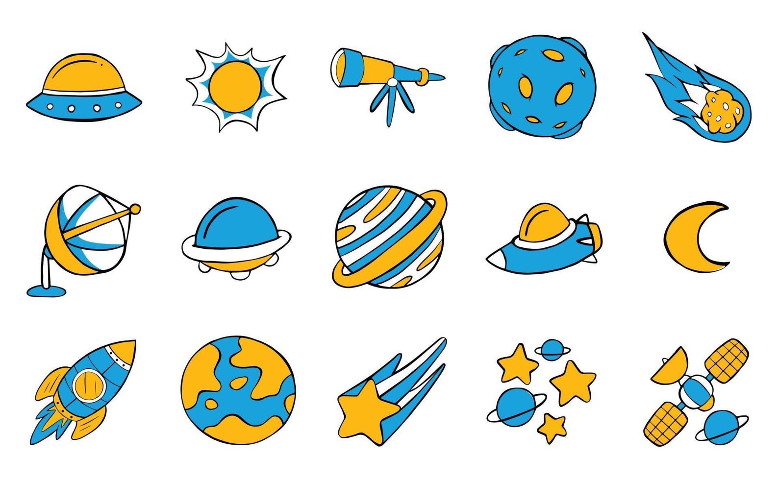 space icon set in cartoon style vector