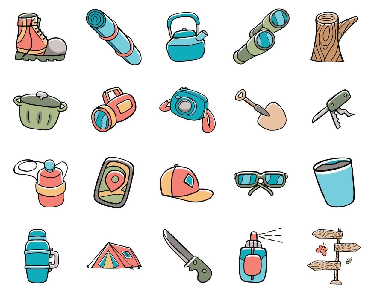 camping icon set in cartoon style vector