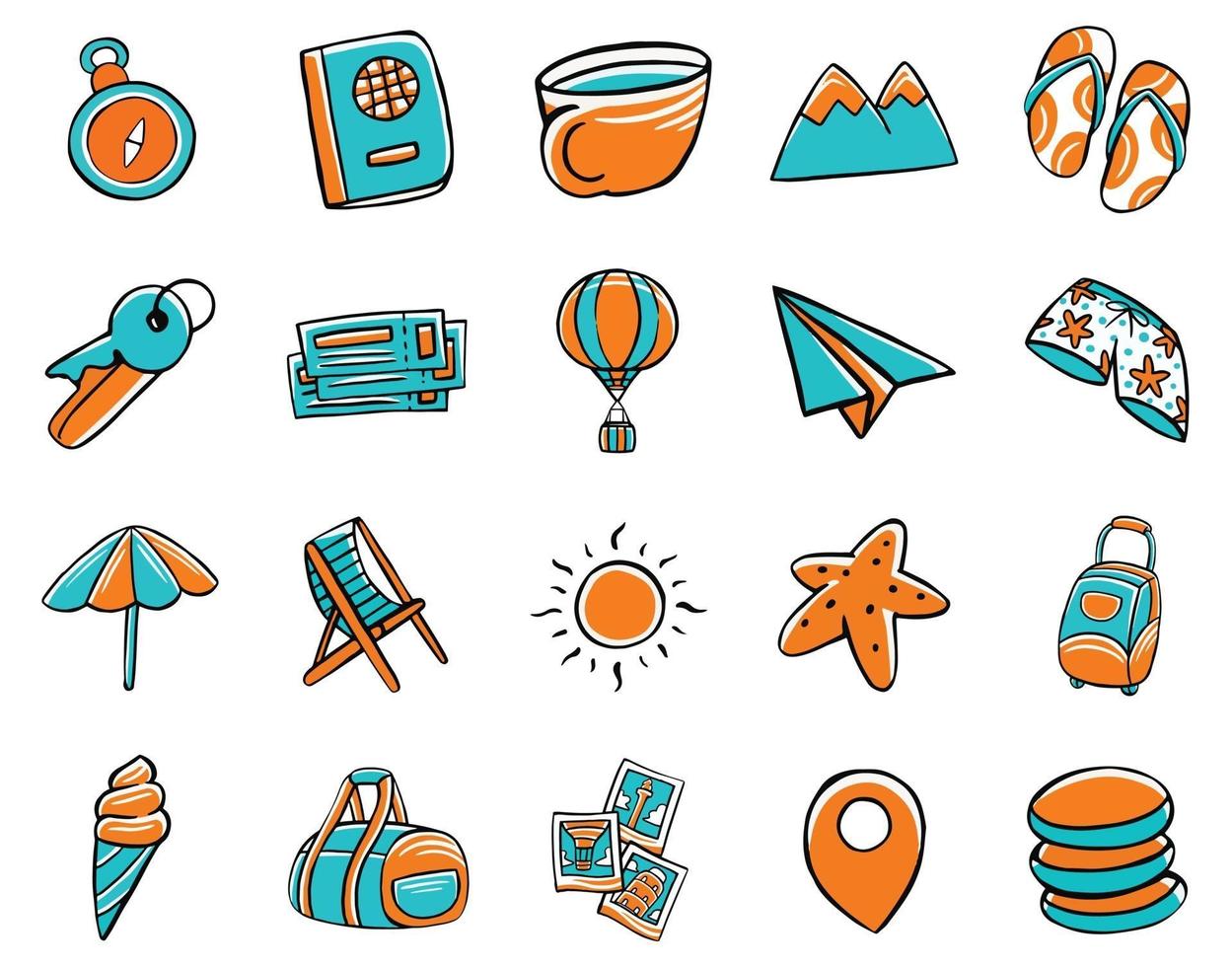 travel icon set in cartoon style vector