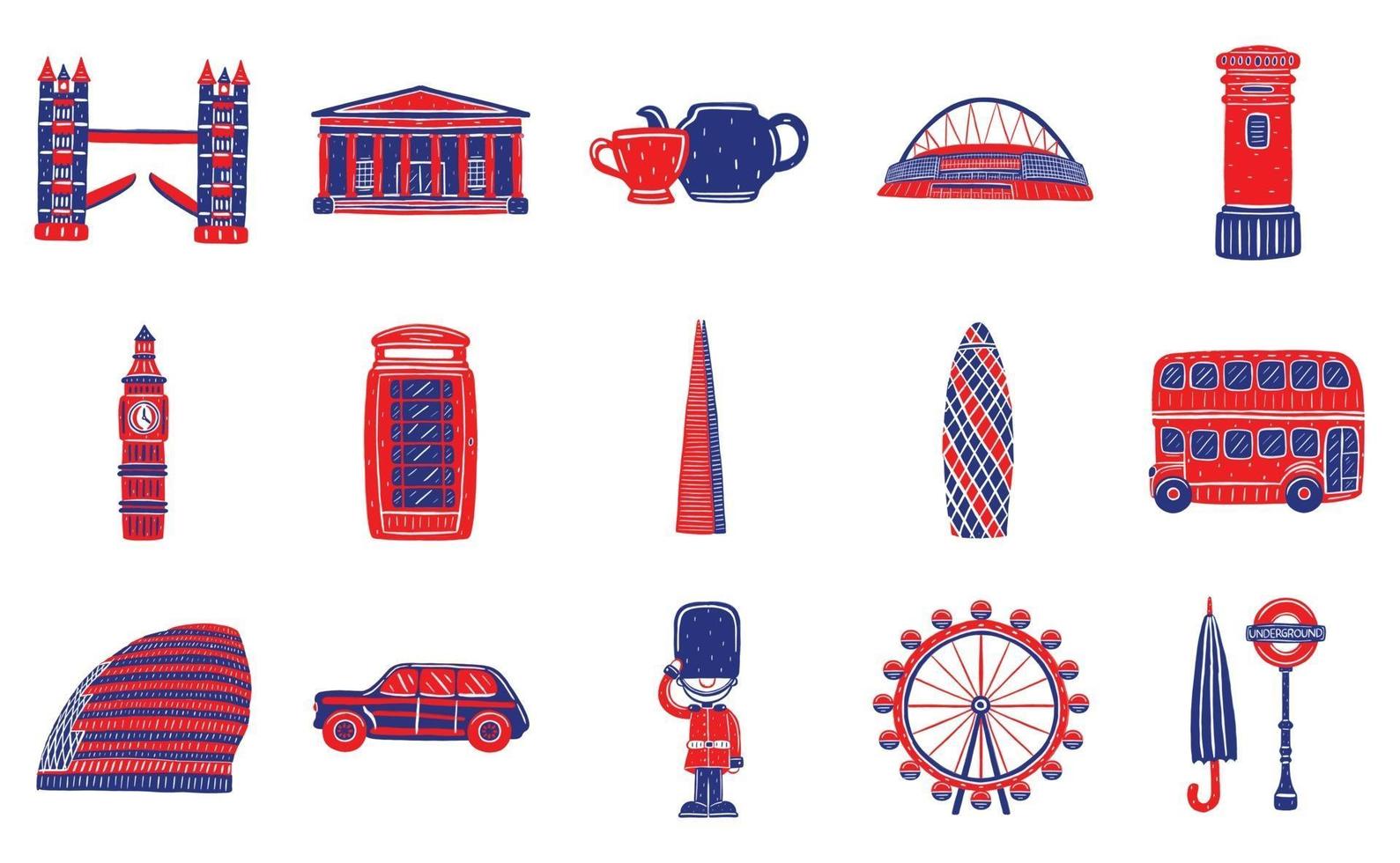 london icon set in cartoon style vector