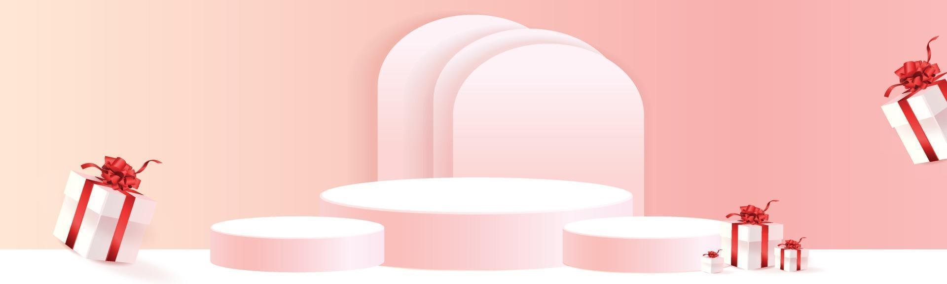 podium product stand for christmas event pink paper art vector