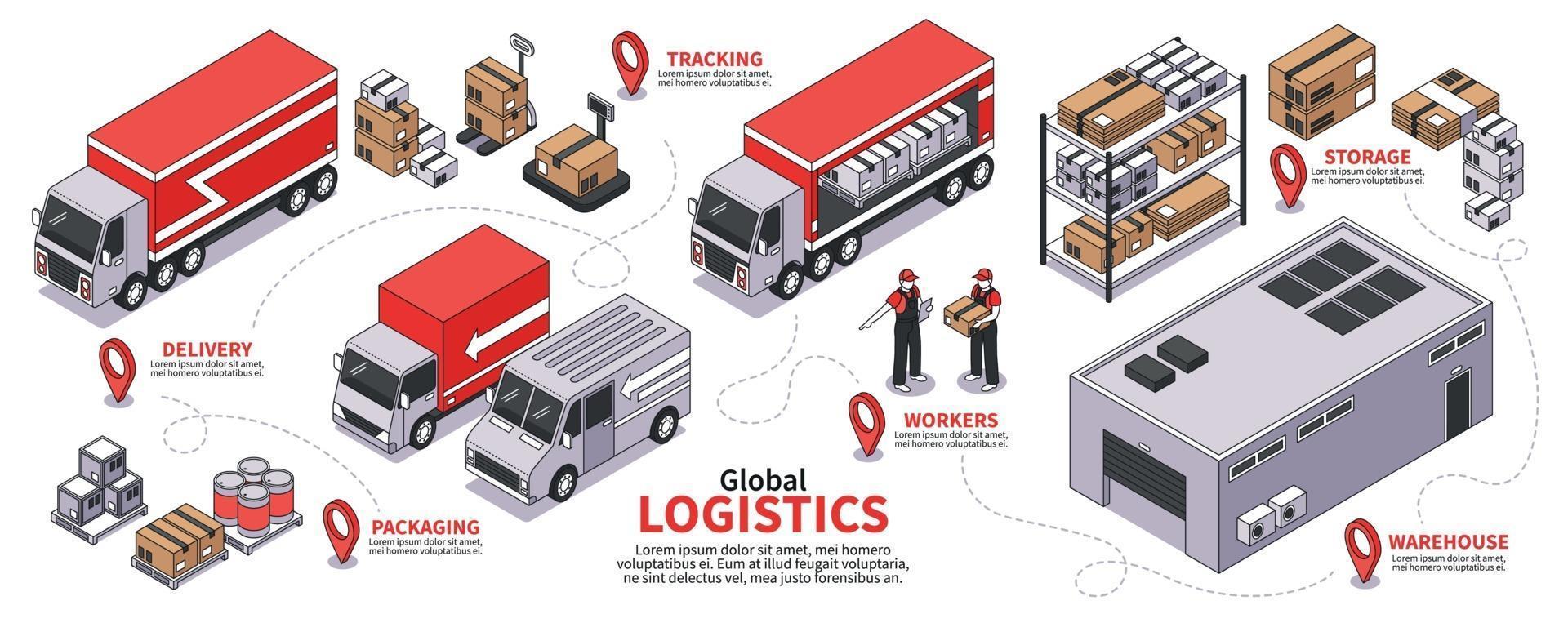 infografía isométrica de logística global vector