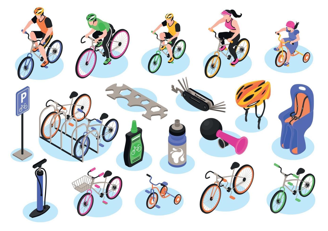 Isometric Cycling Bicycle Set vector