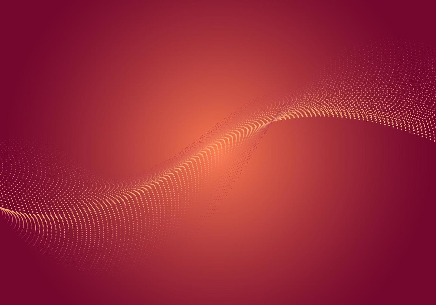 Abstract dynamic wave dots array particles flowing red background vector