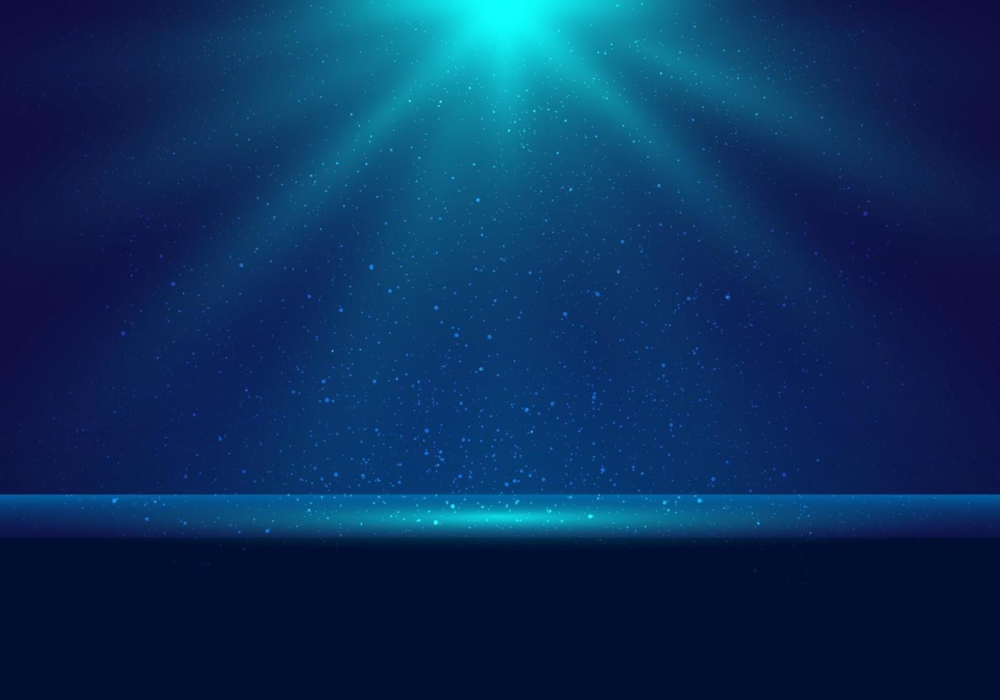 3D dark blue stage with Illuminated lighting dust scene background vector